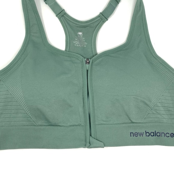 New Balance Seamless Mid Impact Zip-Front Sport Bra Top in Sage Green Size XL - Picture 2 of 10